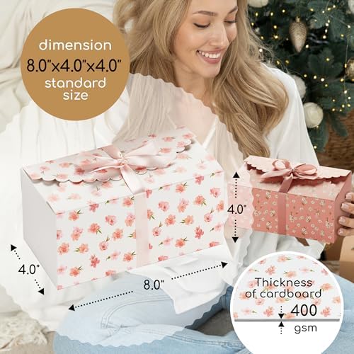 Cajas de Regalo Florales con Tapa y Listones (Paquete de 20) 8” x 4” Cajas Decorativas Pastel para Pequeños Regalos, Galletas, Sweets Indios, Diwali, - imagen 3