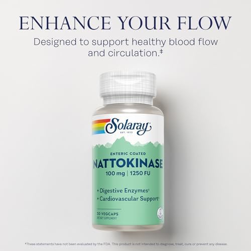 Suplemento de Nattokinase SOLARAY 1250 FU para Hombres y Mujeres - Enzimas Digestivas Natto, Salud Cardiaca y Circulación, Cápsulas de Nattokinase - imagen 3