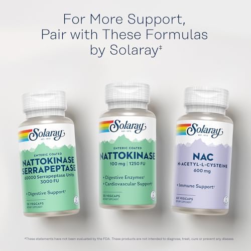 Suplemento de Nattokinase SOLARAY 1250 FU para Hombres y Mujeres - Enzimas Digestivas Natto, Salud Cardiaca y Circulación, Cápsulas de Nattokinase - imagen 6