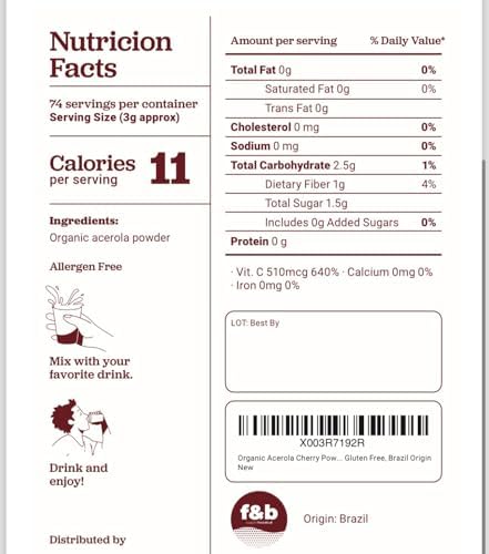 Polvo de Acerola Orgánica Congelada F&B Superfoods (8oz) - Polvo de Vitamina C Orgánica para Refuerzo Inmunológico, Batidos y Jugo de Cereza, Origen - imagen 8