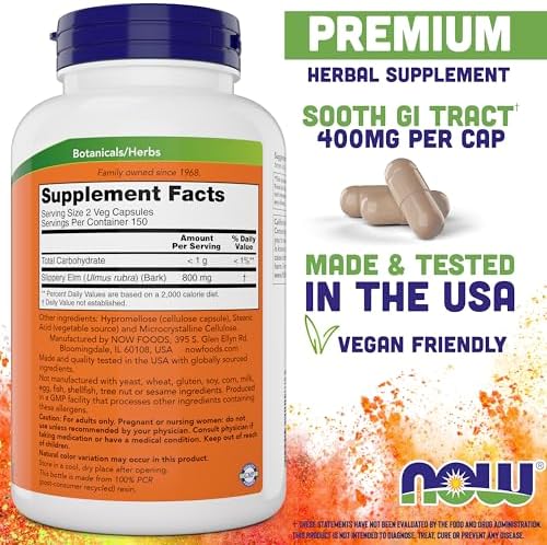 Now Slippery Elm 400 mg, 300 Cápsulas Vegetarianas - imagen 2