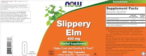 Now Slippery Elm 400 mg, 300 Cápsulas Vegetarianas - imagen 4