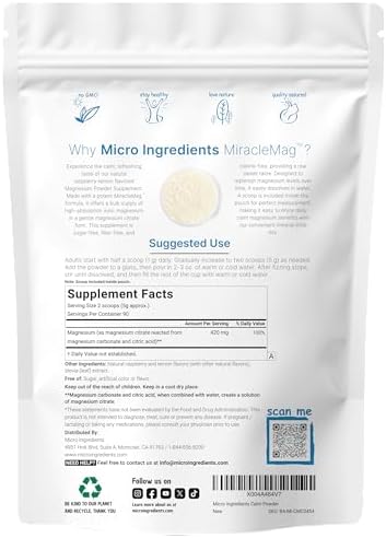 Polvo de Magnesio Calm MiracleMag, 1lb | Suplemento de Citrato de Magnesio | Sabor a Frambuesa y Limón | Apoyo Mineral para la Calma y Relajación | - imagen 2