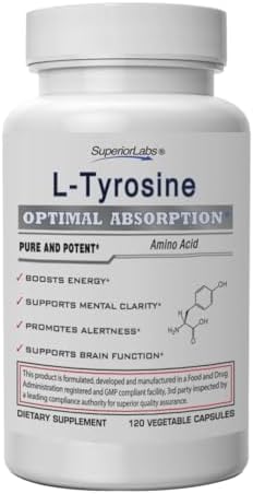 L-Tirosina 500 mg de Superior Labs, Aminoácido Nootrópico No Transgénico, Alta Absorción, Apoyo al Estado de Ánimo y Concentración, 120 Cápsulas - imagen 1