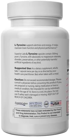 L-Tirosina 500 mg de Superior Labs, Aminoácido Nootrópico No Transgénico, Alta Absorción, Apoyo al Estado de Ánimo y Concentración, 120 Cápsulas - imagen 2
