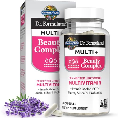 Garden of Life Dr Formulated Multi+ Beauty Complejo Multivitamínico Liposomal Fermentado para Cabello, Piel y Uñas, Melón Francés, Biotina y - imagen 2