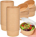 HningBuyox 50 Piezas de Bowls de Papel Kraft con Tapa Transparente, Bowls de Ensalada de 25 Oz, Contenedores para Comida para Llevar, A Prueba de - imagen 1