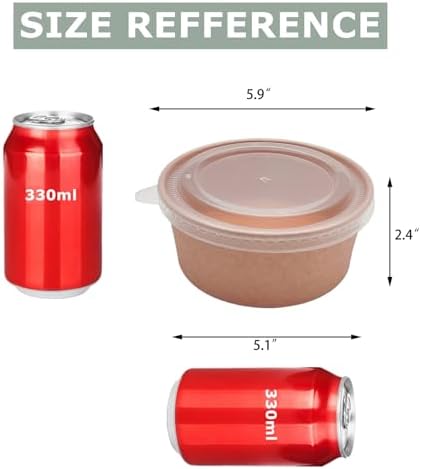 HningBuyox 50 Piezas de Bowls de Papel Kraft con Tapa Transparente, Bowls de Ensalada de 25 Oz, Contenedores para Comida para Llevar, A Prueba de - imagen 2