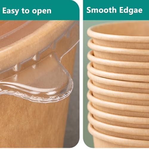 HningBuyox 50 Piezas de Bowls de Papel Kraft con Tapa Transparente, Bowls de Ensalada de 25 Oz, Contenedores para Comida para Llevar, A Prueba de - imagen 4