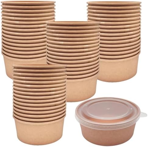 HningBuyox 50 Piezas de Bowls de Papel Kraft con Tapa Transparente, Bowls de Ensalada de 25 Oz, Contenedores para Comida para Llevar, A Prueba de - imagen 5