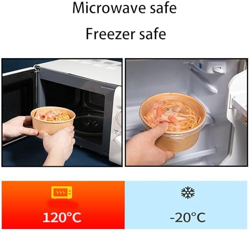 HningBuyox 50 Piezas de Bowls de Papel Kraft con Tapa Transparente, Bowls de Ensalada de 25 Oz, Contenedores para Comida para Llevar, A Prueba de - imagen 7