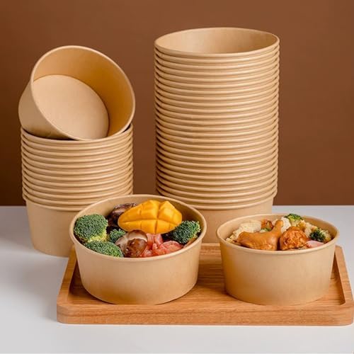 HningBuyox 50 Piezas de Bowls de Papel Kraft con Tapa Transparente, Bowls de Ensalada de 25 Oz, Contenedores para Comida para Llevar, A Prueba de - imagen 8