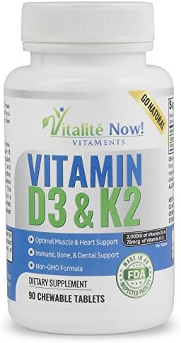 Vitalité Now! Mejor Vitamina D3 2000 IU + K2 - Absorción Optimizada en Forma MK7 para Salud Pulmonar, Huesos Fuertes y Corazón Saludable - Natural - - imagen 1