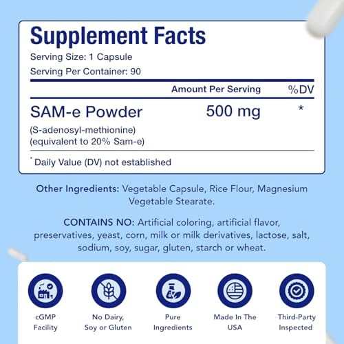 Suplemento SAM-E 500mg | Absorción Fácil S-Adenosil-L-Metionina para Soporte Óseo y del Ánimo | Hecho en EE. UU. Sin OGM y Sin Gluten (90 Días) - imagen 4