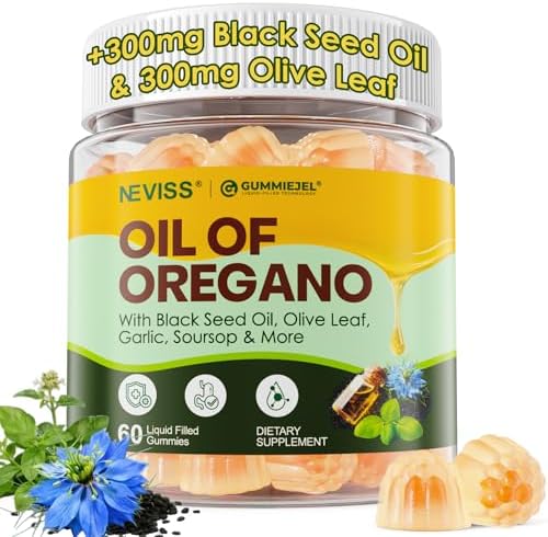 Gomitas de Aceite de Orégano con Aceite de Semilla Negra, Saúco y Ajo, Suplemento 12 en 1 con Vitamina C, D3 y Zinc para Inmunidad y Respiración, 60 - imagen 1