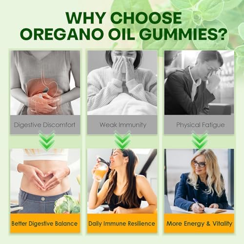 Gomitas de Aceite de Orégano con Aceite de Semilla Negra, Saúco y Ajo, Suplemento 12 en 1 con Vitamina C, D3 y Zinc para Inmunidad y Respiración, 60 - imagen 7