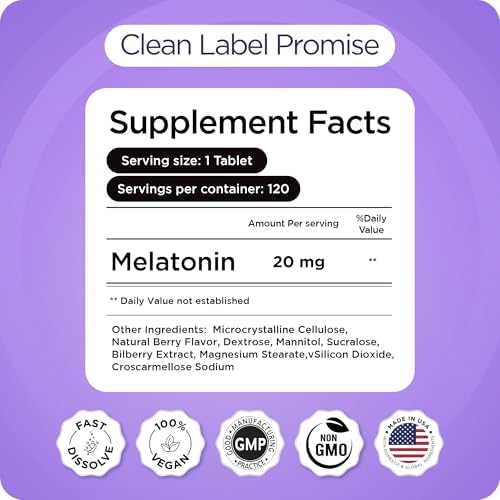 Tabletas de Melatonina Balancebreens 20mg de Disolución Rápida - Alta Potencia, Acción Rápida, Soporte Natural para Dormir - 120 Pastillas (Paquete - imagen 6