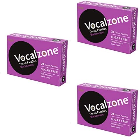 Pastillas para la garganta Vocalzone de grosella negra sin azúcar - 3 paquetes de 24 para aliviar la garganta y la ronquera por el uso excesivo de la - imagen 1