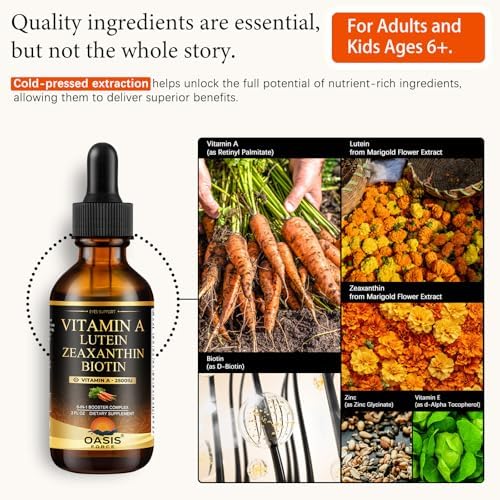 Gotas Líquidas OASIS FORCE 6 en 1 con Vitamina A, Luteína y Zeaxantina, Apoyo para Piel, Visión e Inmunidad, Vegano, 2 Fl Oz - imagen 2