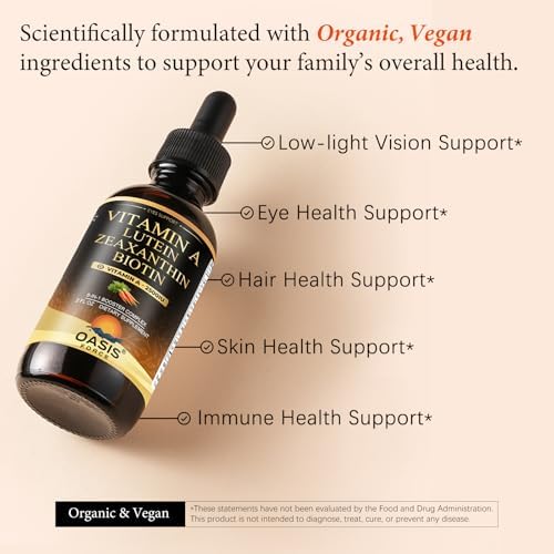Gotas Líquidas OASIS FORCE 6 en 1 con Vitamina A, Luteína y Zeaxantina, Apoyo para Piel, Visión e Inmunidad, Vegano, 2 Fl Oz - imagen 3