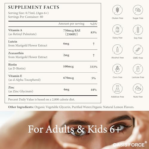 Gotas Líquidas OASIS FORCE 6 en 1 con Vitamina A, Luteína y Zeaxantina, Apoyo para Piel, Visión e Inmunidad, Vegano, 2 Fl Oz - imagen 5