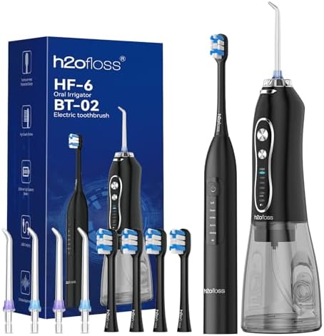 Combo de H2ofloss: Irrigador Dental y Cepillo de Dientes Eléctrico 2 en 1 – Cuidado Oral Completo | Tanque de 300ML, 20–110 PSI, 5 Modos, Libre de - imagen 1