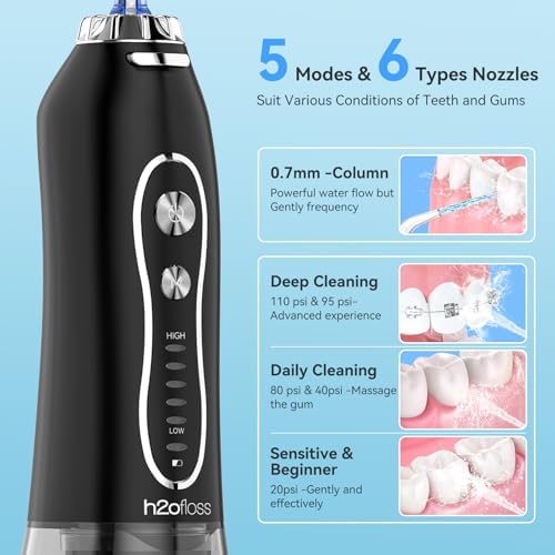 Combo de H2ofloss: Irrigador Dental y Cepillo de Dientes Eléctrico 2 en 1 – Cuidado Oral Completo | Tanque de 300ML, 20–110 PSI, 5 Modos, Libre de - imagen 3