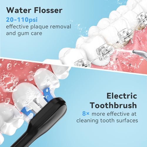 Combo de H2ofloss: Irrigador Dental y Cepillo de Dientes Eléctrico 2 en 1 – Cuidado Oral Completo | Tanque de 300ML, 20–110 PSI, 5 Modos, Libre de - imagen 4