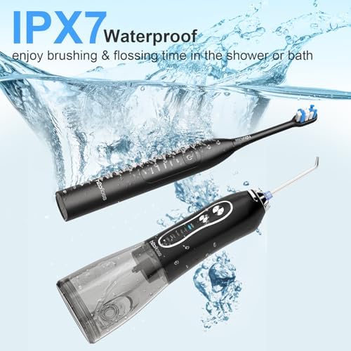 Combo de H2ofloss: Irrigador Dental y Cepillo de Dientes Eléctrico 2 en 1 – Cuidado Oral Completo | Tanque de 300ML, 20–110 PSI, 5 Modos, Libre de - imagen 5