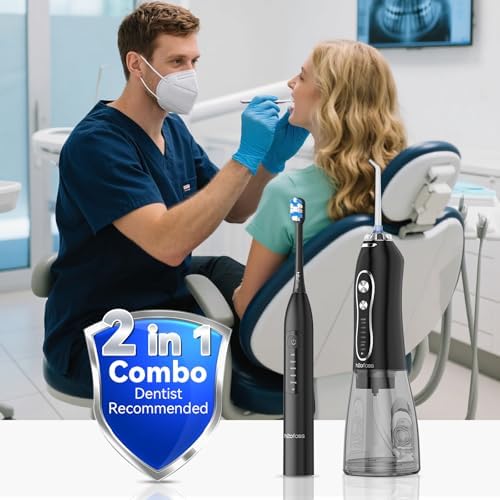 Combo de H2ofloss: Irrigador Dental y Cepillo de Dientes Eléctrico 2 en 1 – Cuidado Oral Completo | Tanque de 300ML, 20–110 PSI, 5 Modos, Libre de - imagen 6