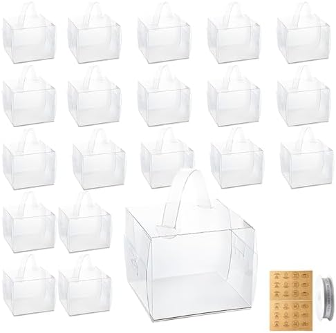 Caja de Pastel Transparente hvominxs 20 Pcs 6x6x5 Pulgadas, Cajas de Repostería con Asas para Regalos de Navidad, Cumpleaños, Bodas y Fiestas - imagen 1