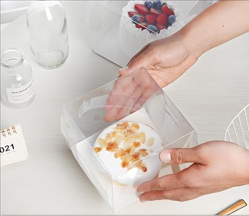 Caja de Pastel Transparente hvominxs 20 Pcs 6x6x5 Pulgadas, Cajas de Repostería con Asas para Regalos de Navidad, Cumpleaños, Bodas y Fiestas - imagen 4
