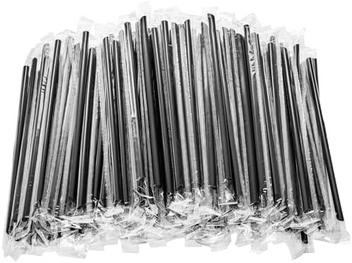 Suwimut 1000 Piezas de Popotes Desechables de Plástico Negros, Popotes Rectos Envuelto Individualmente para Cocina, Bar, Fiesta - 7.5 Pulgadas para - imagen 1