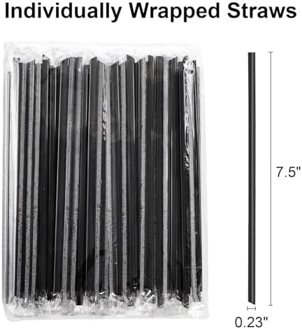 Suwimut 1000 Piezas de Popotes Desechables de Plástico Negros, Popotes Rectos Envuelto Individualmente para Cocina, Bar, Fiesta - 7.5 Pulgadas para - imagen 2