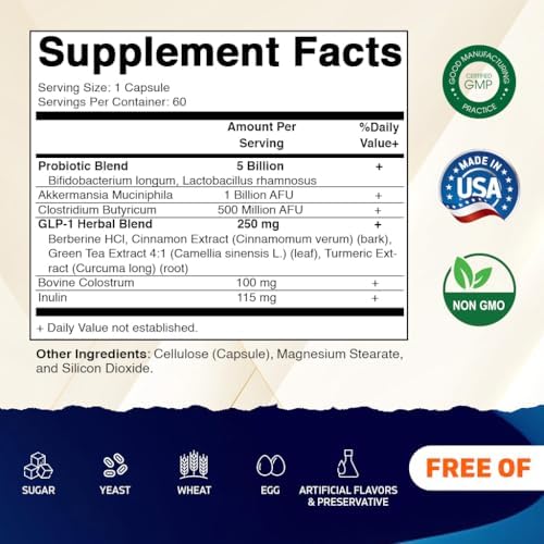 Suplemento Vitamatic GLP-1 para Hombres y Mujeres 60 Cápsulas - Con Akkermansia, Probióticos, Prebióticos, Berberina, Canela, Té Verde, Cúrcuma y - imagen 2