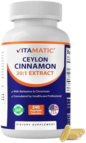 Vitamatic Canela de Ceilán y Berberina con Cromo – Extracto Botánico a Base de Plantas – Cápsulas Vegetales – No GMO, Sin Gluten – Suplemento Herbal - imagen 1