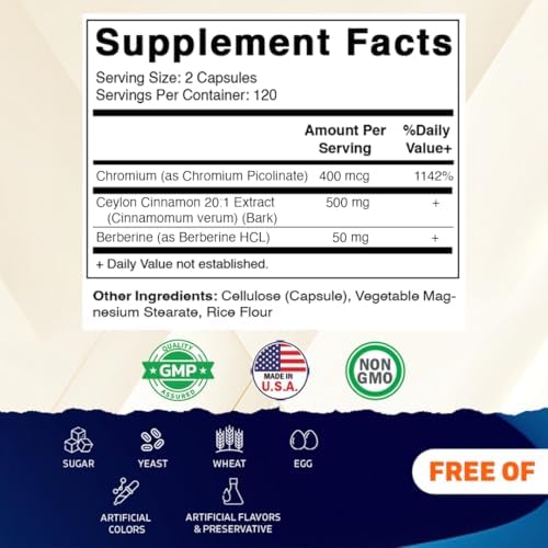 Vitamatic Canela de Ceilán y Berberina con Cromo – Extracto Botánico a Base de Plantas – Cápsulas Vegetales – No GMO, Sin Gluten – Suplemento Herbal - imagen 2