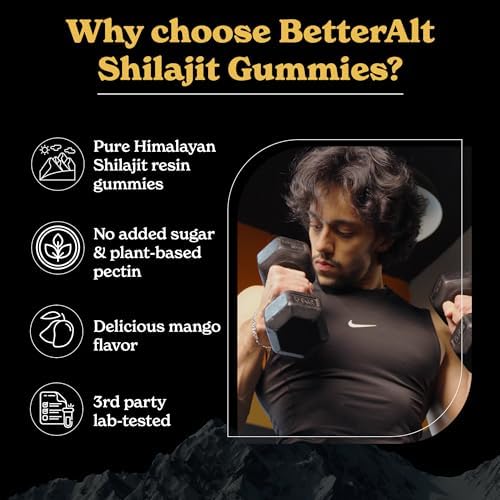 Gomitas Better Alt Pure Himalayan Shilajit | Alta Potencia Oro | 60 Gomitas para Energía y Soporte Inmunológico, 75% + Ácido Fulvico | Sabor Mango - imagen 4
