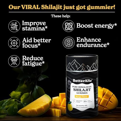 Gomitas Better Alt Pure Himalayan Shilajit | Alta Potencia Oro | 60 Gomitas para Energía y Soporte Inmunológico, 75% + Ácido Fulvico | Sabor Mango - imagen 5