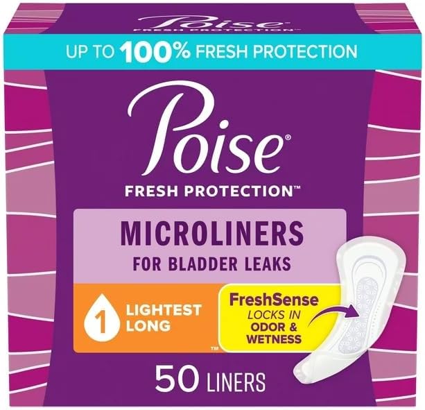 Microliners Healthy Surplus Poise, Longitud Longa - Incontinencia 1 Gota Absorbencia Ligera, 50 Piezas (2 Paquetes - Total 100) y Tarjeta de Consejos - imagen 1