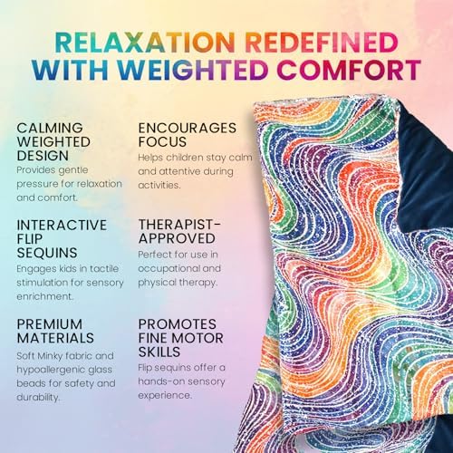 Almohadilla con peso para niños – 20”x17”, 5lbs – Manta sensorial de lentejuelas para estimulación táctil – Ayuda calmante y herramienta sensorial - imagen 5
