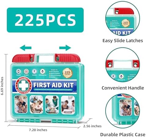 Kit de ros Auxilios SuccorWare de 225 Piezas, Incluye Paquete de Hielo, Vendas Adhesivas, Gasas para Heridas, Bolsa Portátil para Hogar, Auto, - imagen 2