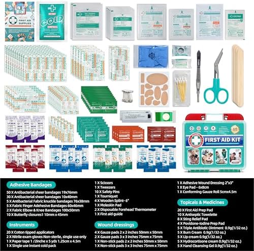 Kit de ros Auxilios SuccorWare de 225 Piezas, Incluye Paquete de Hielo, Vendas Adhesivas, Gasas para Heridas, Bolsa Portátil para Hogar, Auto, - imagen 4