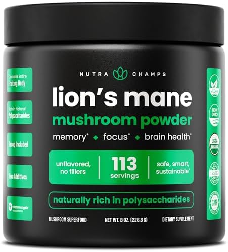 NutraChamps Polvo Orgánico de Melena de León - 2000mg Nootrópico Potente para Memoria, Enfoque y Soporte Inmunológico - Suplemento Vegano de Hongo - imagen 1