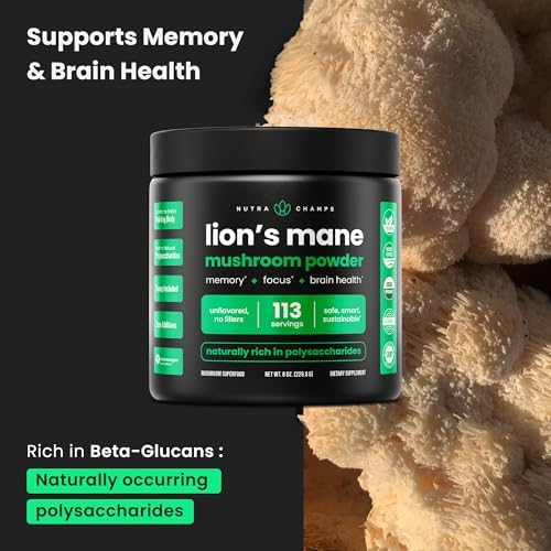 NutraChamps Polvo Orgánico de Melena de León - 2000mg Nootrópico Potente para Memoria, Enfoque y Soporte Inmunológico - Suplemento Vegano de Hongo - imagen 2