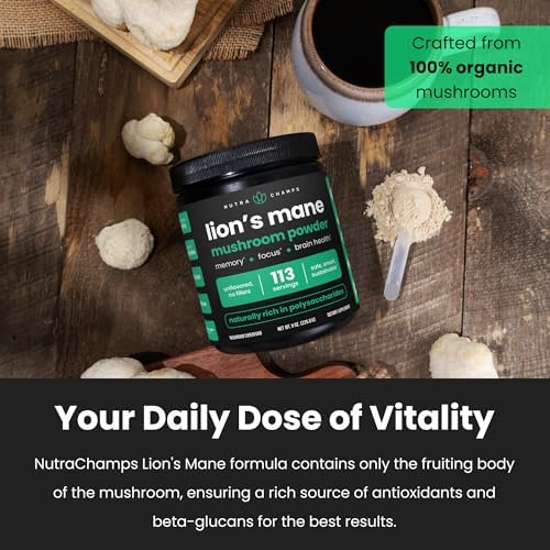 NutraChamps Polvo Orgánico de Melena de León - 2000mg Nootrópico Potente para Memoria, Enfoque y Soporte Inmunológico - Suplemento Vegano de Hongo - imagen 5
