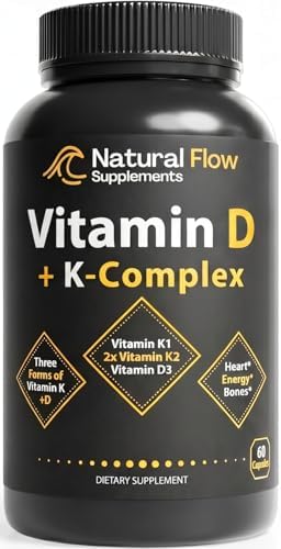Natural Flow Vitamina D3 con Complejo K2 — 5,000 UI D3 + Complejo K Completo (K1, MK-4, MK-7) + FOS — Soporte para Huesos, Corazón e Inmunidad — - imagen 1