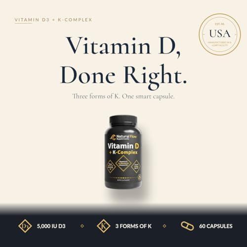 Natural Flow Vitamina D3 con Complejo K2 — 5,000 UI D3 + Complejo K Completo (K1, MK-4, MK-7) + FOS — Soporte para Huesos, Corazón e Inmunidad — - imagen 7