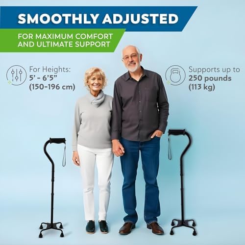 Cane Cuádruple Ajustable HONEYBULL para Hombres y Mujeres - Bastón Ligero con Base de 4 Puntas para Mayor Estabilidad y Equilibrio (Negro) - imagen 4
