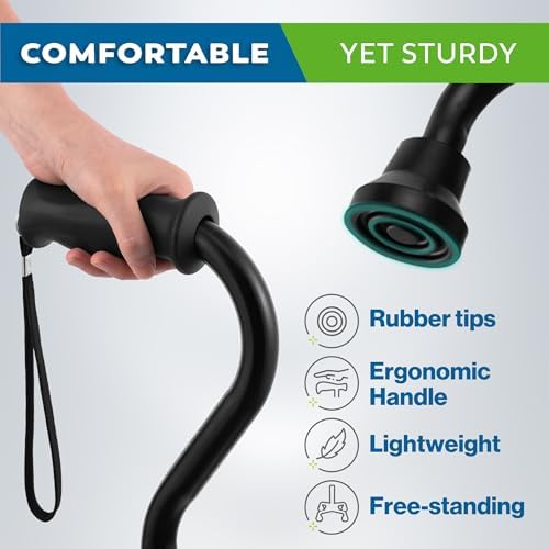 Cane Cuádruple Ajustable HONEYBULL para Hombres y Mujeres - Bastón Ligero con Base de 4 Puntas para Mayor Estabilidad y Equilibrio (Negro) - imagen 5